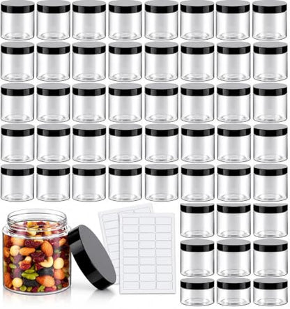 50 Pack 4 oz Clear Plastic Jars with Lids - Small/Mini Containers for Slime, Ointments, Lip Balm, Creams, Samples, Eyeshadow, Travel Storage, Makeup, Lotion and Body Butter