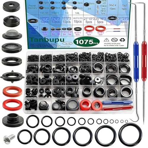 37 Sizes 1075Pcs 3-in-1 Home Universal Rubber Washers Assortment Kit Faucet washers & O-Rings & Plumbing gaskets for Faucets, Hoses, Spigots and Other Plumbing Seal Repair with Pick Hook - size: 37sizes-1075pcs