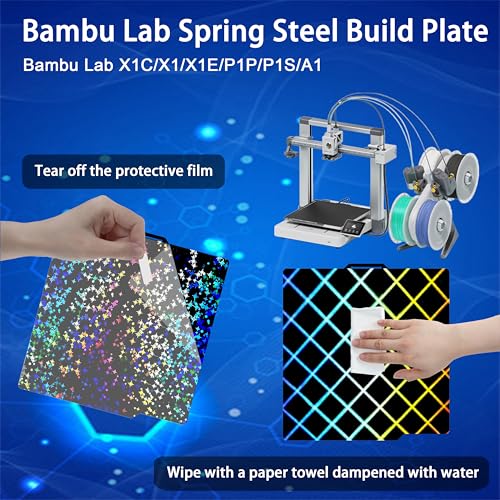Tinytrees Build Plate for Bambu Lab P1S P2S A1 X1C X1 X1E P1P: Smooth PEI H1H Carbon PET PEO PEY Sheet Bed Plate P1S Build Plate for 3D Printing Hobbyist, 257 X 257mm - style: Skynet + Stars