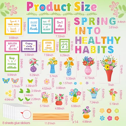 Qilery Spring Healthy Habits Bulletin Board Set Classroom Decorations - style: Spring into Healthy Habits