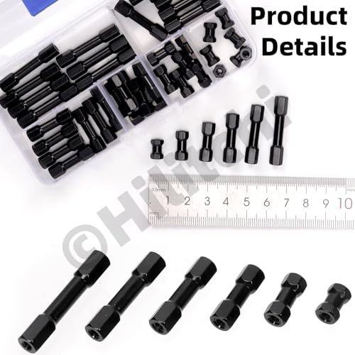 Hilitchi 48Pcs 6Sizes Hex Aluminum Standoff Spacer Column Assortment Kit Black Hexagonal Connecting Column Model Spacer Column Wide Head Column Spacer Pillar for Drone Quadcopter, DIY Models