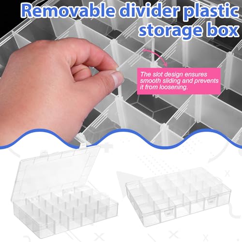 3 Pcs Large 24 Grids Plastic Organizer Box, Small Parts Organizer Box Grids Clear Plastic Organizers Boxs with Adjustable Dividers, BeadOrganizer, Craft Organizers and Storage