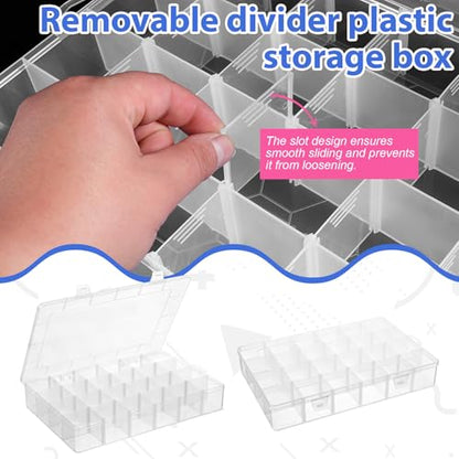 3 Pcs Large 24 Grids Plastic Organizer Box, Small Parts Organizer Box Grids Clear Plastic Organizers Boxs with Adjustable Dividers, BeadOrganizer, Craft Organizers and Storage
