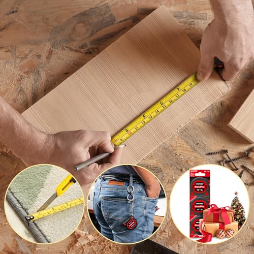 HAUTMEC 3pc Small Mini Tape Measure 10ft, Keychain Measuring, Metric and Imperial Scales, Retractable Pocket Measurement Suitable for Homeowners, HT0252