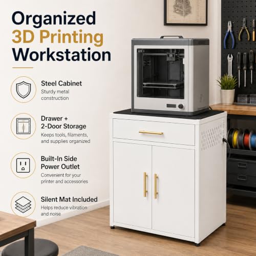 3D Printer Cabinet, Big Sturdy 3D Printer Stand Table with Filament Storage (DK-White) - color: DK-White
