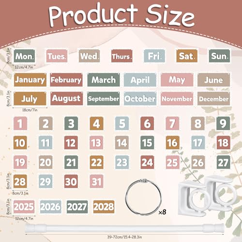FYSUIMU Boho Calendar Bulletin Board Set Flip Calendar with 54 Cards & Adjustable Holder for Back to School Classroom Home Office DIY Decoration Supplies - style: Boho