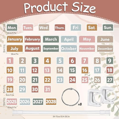 FYSUIMU Boho Calendar Bulletin Board Set Flip Calendar with 54 Cards & Adjustable Holder for Back to School Classroom Home Office DIY Decoration Supplies - style: Boho