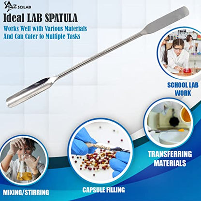 Stainless Steel Double Ended Micro Lab Scoop Spoon Half Rounded & Flat End Spatula Sampler (9 INCH) - size: 9 INCH
