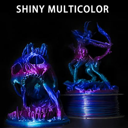 Rainbow PLA 3D Printer Filament, PLA Filament 1.75mm, Shiny Color Change Rainbow PLA Filament, +/- 0.02mm, 3D Printing Filament 1kg/2.2lbs - color: Shiny 3 Color Change