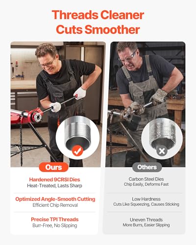 VEVOR Ratchet Pipe Threader Kit with 6 Dies, 1/2" NPT to 2" NPT Manual Ratcheting Pipe Threading Tool, Portable Pipes Threader Set with Toolbox for Plumbing Installation & Repair - size: 1/2" - 2"