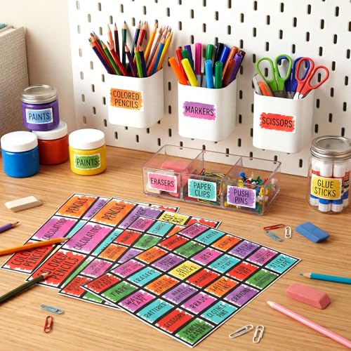 Frienda 84 Pcs 4 Sheet Classroom Toolbox Labels for Teacher,Watercolor - style: Watercolor