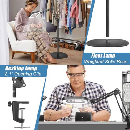 IVMAIE 30X 12X Magnifying Glass with Light and Stand, Real Glass Lens - color: Black, size: 30X 12X-18-Inch Swing Arm