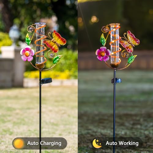 Solar Rain Gauge Outdoor, Butterfly Rain Gauges for Yard - color: Yellow Butterfly