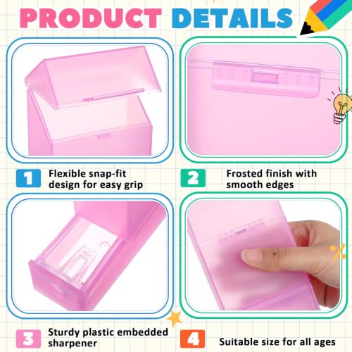 Clabby 2 Pcs 2 in 1 Plastic Crayon Box with Sharpener Holds 24, Pink - color: Pink