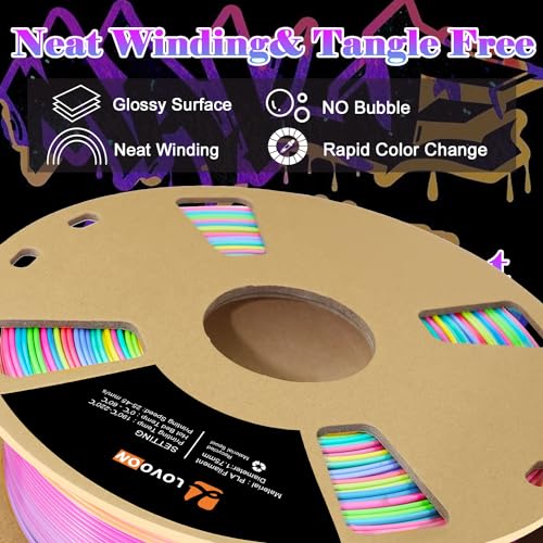 LOVOON 3D Printing Filament Bundle 2 KG, Silk Rainbow Gradient Green/Blue/Purple/Pink/Yellow 3D PLA Filament 1.75mm, Color Changing 3D Printer PLA Filaments,1KG X 2 Spools - color: Gradient Silk Rainbow, size: 2 kg