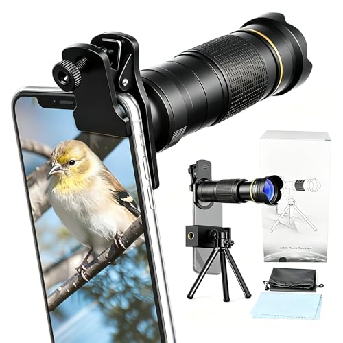 Andoer 36X Telephoto Lens Kit with Mini Tripod, Phone Clip, Holder, Lens Bag, Cleaning Cloth for Hiking, Camping, Wildlife Observation, Moon, Sports, Game, Concert Watching, Gold - color: Gold