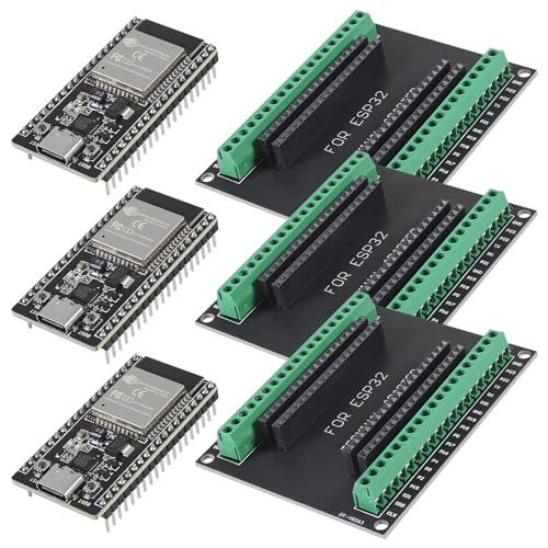 AITRIP 3Sets USB C 38 Pin ESP32 ESP-32D ESP-WROOM-32 CP2012 WiFi+Bluetooth Dual Core Type-C Interface ESP32-DevKitC-32 Development Board Module with ESP32 Breakout Board Shield Terminal Adapter