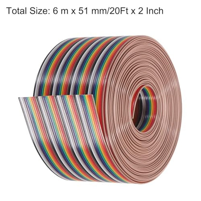 MECCANIXITY 1 Pcs 40 Pin Flat Rainbow Ribbon Cable 20 Ft 1.27mm Pitch Breadboard Jumper Wires for Electronic Projects - size: 20 Ft, style: 40P