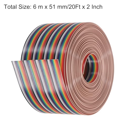 MECCANIXITY 1 Pcs 40 Pin Flat Rainbow Ribbon Cable 20 Ft 1.27mm Pitch Breadboard Jumper Wires for Electronic Projects - size: 20 Ft, style: 40P