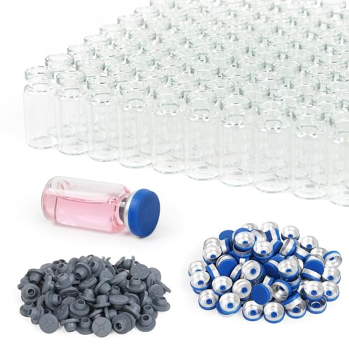 100 Pack 3ml Clear Glass Vials with Caps – 1 Dram Lab Headspace Vials - color: Clear Vial Blue Cap, size: 3ml