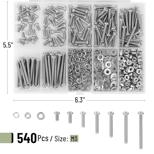 Mr. Pen- Nuts and Bolts Assortment Kit, 540 pcs, Stainless Steel