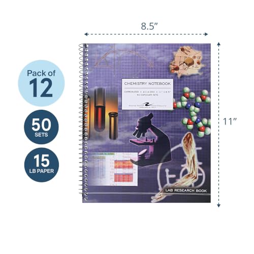 Roaring Spring Carbonless Chemistry Lab Notebook, 12-Pack, Wirebound Spiral, 4x4 Graph Ruled, 11" x 8.5" 50 Sets 15# White/Blue Paper, Proudly Made in USA, Fold-Over Backer Sheet (Pack of 12) - style: 12-Pack