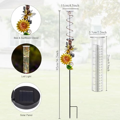Rain Gauge Outdoor, Solar Water Gauge for Rain - color: Yellow Sunflower-Bee