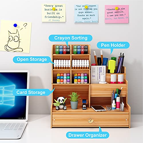 Marbrasse Upgraded Wooden Pencil Holder, Pen Organizer for Desk, Easy Assembly, Art Supply Organizer, Desktop Stationary (Cherry) - color: B17 Cherry