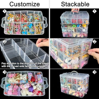 Guyuyii 3-Tier Bead Organizers and Storage with 30 Adjustable Compartments - color: white