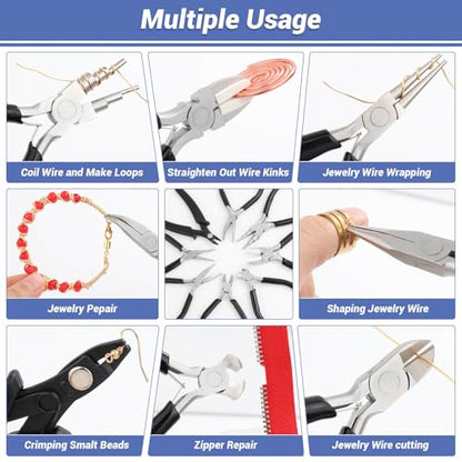 shynek 10 Pieces Jewelry Pliers Tools Set, Jewelry Making Tools Include 8 Pieces Pliers, Jump Ring Opener, Tweezers for Wire Wrapping, 3D Printing Projects and Other DIY Projects - style: Set of 8