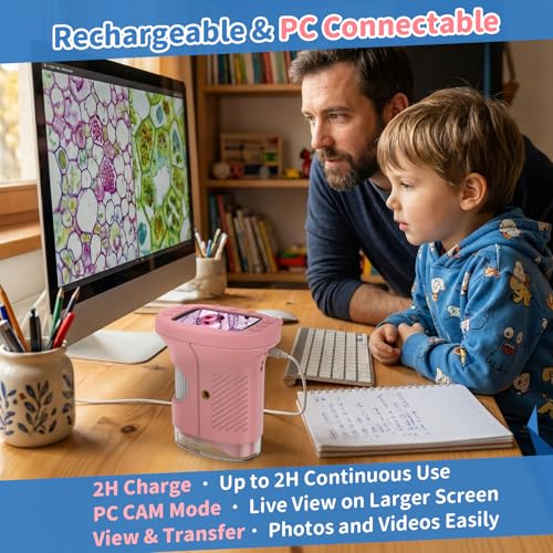 Kids Handheld Digital Microscope 1000X: Science Gift Kit STEM Toy Ages 5-13 - color: Pink