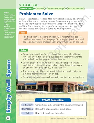 Evan-Moor Skill Sharpeners STEAM Workbook, Grade 4, Science, Technology, Engineering, Art, Math, Hands On Activities, Helping Others, Collaboration, Solve Real World Problems, Puzzles, Homeschool
