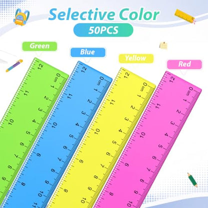 Eboot 50 Pack 12 in Clear Plastic Rulers Bulk for Classroom, School, Colorful - color: Blue,Pink,Green,Yellow