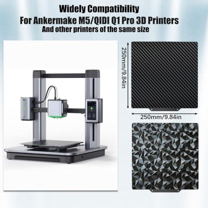 Double Sided Textured PEO PET Build Plate for Ankermake M5/QIDI Q1 Pro 3D Printer,250x250mm HeatingBed Spring Steel Flexible Platform Print Bed - size: 250X250mm