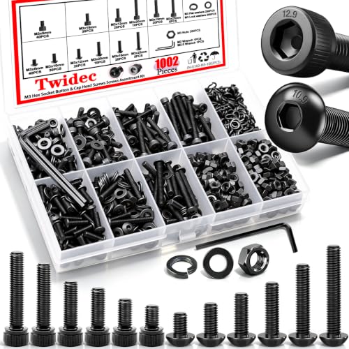 Twidec/1002PCS M3 Screws Assortment Kit,Hex Socket Button & Cap Head Screws - color: 1002PCS