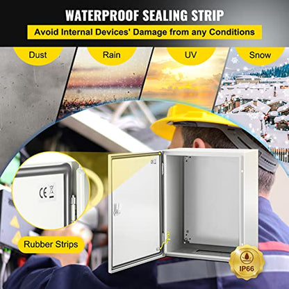 VEVOR NEMA Steel Enclosure, 20 x 16 x 10'' NEMA 4X Steel Electrical Box, IP66 Waterproof & Dustproof, Outdoor/Indoor Electrical Junction Box, with Mounting Plate - size: 20 x 16 x 10