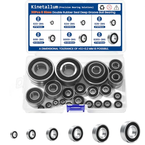 30 Pcs 6 Sizes 608 623 624 626 6000 6203-2RS Ball Bearings Assortment Kit