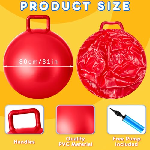 Lewtemi 5 Pcs 31 Inch Hopper Balls with Handles, Air Pump, Bouncy Ball - color: Red, Yellow, Blue, Green, Pink, size: 31 Inch