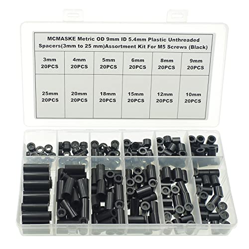 240PCS OD9mm ID5.4mm Black ABS Unthreaded Spacer Kit for M5 Screws - size: OD 9mm ID 5.4mm