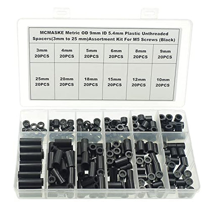 240PCS OD9mm ID5.4mm Black ABS Unthreaded Spacer Kit for M5 Screws - size: OD 9mm ID 5.4mm