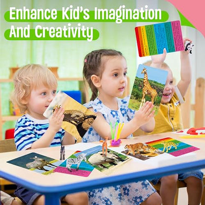 15 PCS Safari Animal Figurines with 15 Introducing Flashcards, Realistic Zoo Animal Figures Montessori Toys Science Educational Matching Game for Homeschool Preschool Toddler Kids - style: Wildlife Set (including cards)