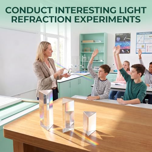 3 Pcs Equilateral Glass Prism, 1",2" & 4" Rainbow Crystal Prisms for Kids, Light Prism for Physics Teaching, Rainbow Maker and Photography