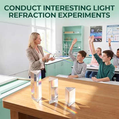 3 Pcs Equilateral Glass Prism, 1",2" & 4" Rainbow Crystal Prisms for Kids, Light Prism for Physics Teaching, Rainbow Maker and Photography