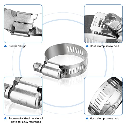 TICONN 20PCS Hose Clamps Set 304 Stainless Steel, 3/4"-1-1/4" Worm Gear - size: SAE #10 20PCS 3/4"~1-1/4"