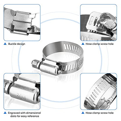 TICONN 20PCS Hose Clamps Set 304 Stainless Steel, 3/4"-1-1/4" Worm Gear - size: SAE #10 20PCS 3/4"~1-1/4"