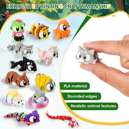 Big Eyed Animal Figurines Set of 12 3D Printed Desk Decor Gift Toys - size: Big Eyed Animals, style: 12 PCS