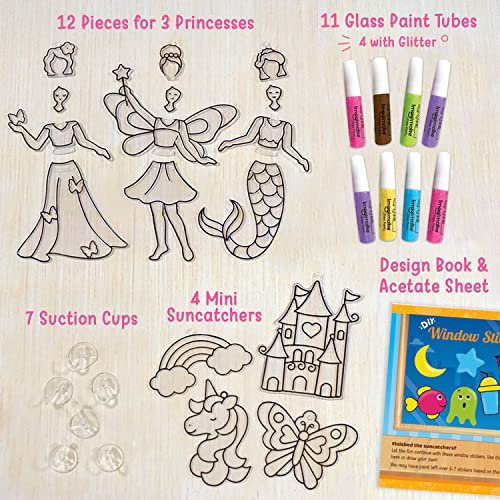 Imagimake Window Art - Princess, Mermaid, Unicorn 16 Pieces Suncatcher Kit