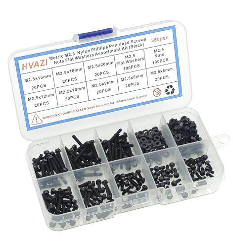 Metric M2.5 Black Nylon Phillips Pan-Head Screws, Nuts & Washers Kit - color: Black-M2.5