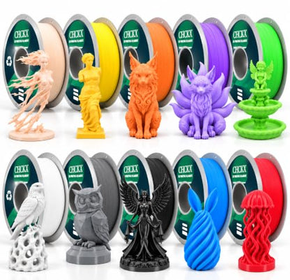 PETG 3D Printer Filament Bundle, 10Rolls,Dimensional Accuracy +/- 0.03 mm, 1kg Spool(2.2lbs), 1.75 mm Fit for Most 3D Printers,Black+White+Gray+Red+Green+Blue+Yellow+ Skin+Purple+Orange - color: 10*1kg (Black+white+grey+red+blue+yellow+skin+purple+orange)