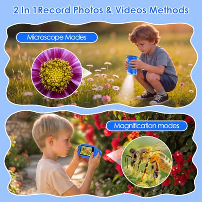 4K 1000X Handheld Digital Microscope for Kids with 2.0" IPS Screen(Blue) - color: Blue
